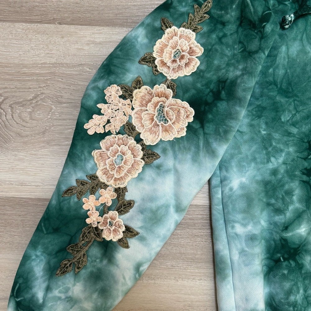 Civil Regime Aqua Marble Roses Pullover Hoodie, Drawcord, Men’s XL - Picture 2 of 8